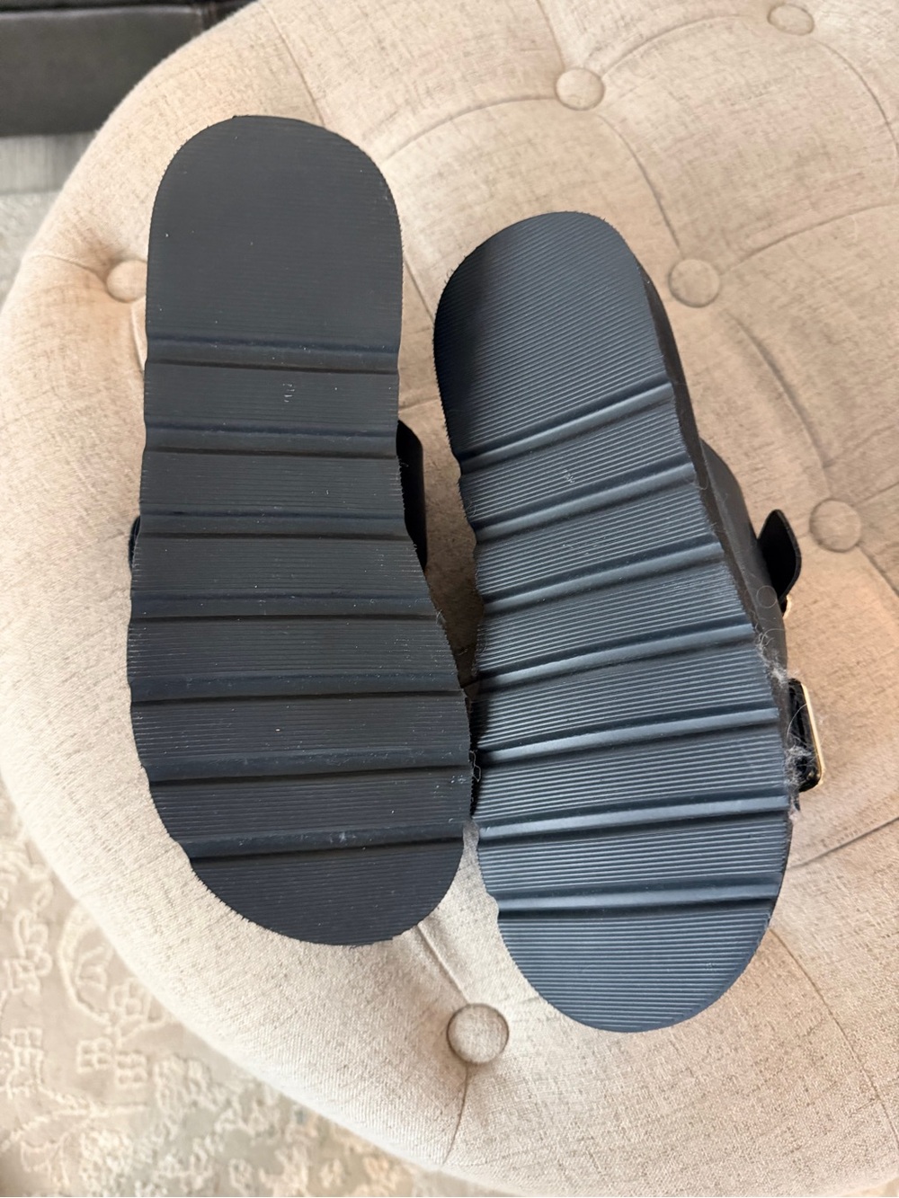 NEW Madden Girl Black Slide Sandals with Gold Buckles - Picture 3 of 3